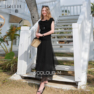 三彩2026春季新款法式不規則波點(diǎn)半身裙高腰A字裙雪紡裙長(cháng)裙M