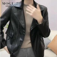 ANBIEM中年女士皮衣女綿陽(yáng)皮短款春季新款皮夾克小個(gè)子韓版修身短外套 黑色 M