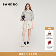 SANDRO2026春季新款女裝法式仿鉆飾淺灰細豎條紋A字百褶裙半身裙短裙 淡褐色 S (36)