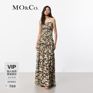 MO&Co.長(cháng)裙春夏浪漫抽象筆觸印花桑蠶絲棉紗高腰吊帶裙連衣裙摩安珂 抽象筆觸色 M 165