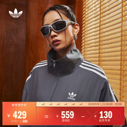 adidas情侶款復古風(fēng)梭織立領(lǐng)夾克外套男女秋季阿迪達斯官方三葉草 深灰   S