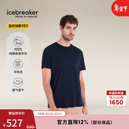 icebreaker100%純美麗奴羊毛男女可機洗150 Tech lite戶(hù)外徒步速干T恤短袖 午夜藍-男 XL