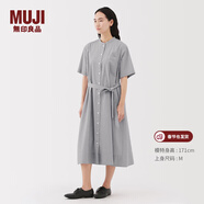 MUJI女式 涼感 短袖襯衫連衣裙女裝裙子純棉25年夏季長(cháng)裙 灰色條紋 S (155/80A)