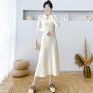 ADTNM法國剪裁優(yōu)雅的腰長(cháng)袖針織連衣裙與小眾設計的女性秋冬與a字裙 米白色 S 建議80-95體重