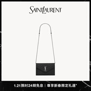 YSL圣羅蘭 女士CASSANDRE ENVELOPE粒面皮革鏈條錢(qián)包 黑色銀鏈 U