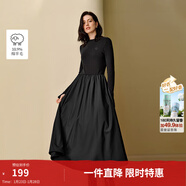茵曼（INMAN）2025秋冬女裝新款復古半高領(lǐng)磨毛黑色連衣裙顯瘦長(cháng)袖長(cháng)裙子  午夜黑 XL