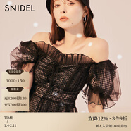 SNIDEL春夏甜美一字領(lǐng)露肩荷葉邊薄紗襯衫上衣SWFB241136 格紋 均碼 （F）