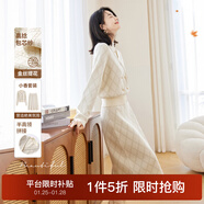 歐莎（OSA）金絲提花針織衫半身裙兩件套女秋季2025年新款連衣裙套裝 淺杏色 L