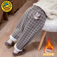 小黃鴨女童褲子秋冬款女寶寶加絨保暖兒童長(cháng)褲冬季加厚燈芯絨衛褲 格子毛呢褲咖色-加絨 120 建議110-120cm5-6歲