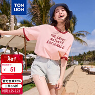 唐獅（TonLion）2025夏女領(lǐng)口撞色休閑短袖T恤 淺桃粉 L