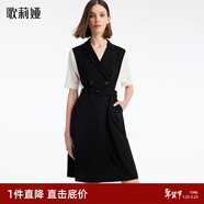 歌莉婭OL風(fēng)連衣裙夏裝女黑色拼接通勤醋酸氣質(zhì)V領(lǐng)小個(gè)子1B4C4K080 00B黑色 XXL