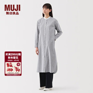 MUJI女式 水洗 平紋 立領(lǐng)長(cháng)袖連衣裙女裝裙子25年春季連身裙 襯衫裙 深藏青色條紋 L （165/88A）