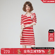 LALABOBO夏新款復古條紋毛織連衣裙顯瘦毛絨兔氣質(zhì)百搭短裙女RBDC-ZY12 粉色 M