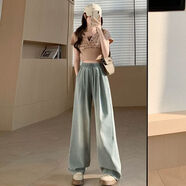 俞兆林（YUZHAOLIN）胖mm大碼牛仔褲女2026春夏季薄款闊腿直筒寬松緊高腰顯瘦學(xué)生褲子 【7730：淺藍色 直筒牛仔長(cháng)褲】 L 【 建議101-110斤】