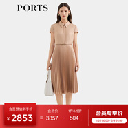 PORTS寶姿女裝春夏新款通勤襯衫領(lǐng)拼接百褶收腰短袖中長(cháng)連衣裙 珍珠粉 M (6)