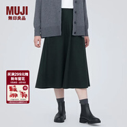 MUJI女式 彈力起毛 寬擺裙 休閑中長(cháng)款A字半身裙子女款秋季 BE1P4C3A 黑色 S (155/62A)