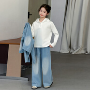 童話(huà)酷酷女童牛仔套裝春秋季新品大童女孩時(shí)尚休閑潮兒童牛仔服套裝 三件套 外套+白色打底+牛仔褲 120 碼【建議身高110~120厘米】