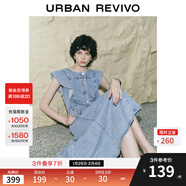 UR2025夏季新款女裝復古牛仔荷葉邊牛仔連衣裙UWG850114 藍色 M