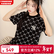 MLB官方短袖女新款2025年張凌赫同款老花上衣半袖男運動(dòng)冬裝寬松T恤 紐約洋基隊/黑色 M 170/92A