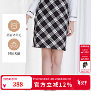 Scofield【美麗諾羊毛】女復古高腰格子裙包臀裙羊毛100%半身裙 黑色 S 160