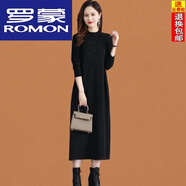 羅蒙（ROMON）冬季羊毛連衣裙女2024新款品牌針織毛衣長(cháng)裙秋冬裝氣質(zhì)顯瘦打底裙 黑色 XL 120-130斤