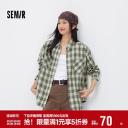 森馬（Semir）長(cháng)袖襯衫女春季中長(cháng)款oversize翻領(lǐng)落肩格紋女生襯衣101125105007
