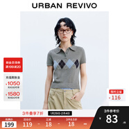 UR2026春季新款女裝休閑學(xué)院風(fēng)菱格短袖針織衫UYY950063 冷灰 XS