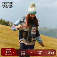 Teenie Weenie小熊女裝簡(jiǎn)約時(shí)尚毛針織開(kāi)衫冬季精美刺繡游牧風(fēng)毛衣 撞色 XS (155)