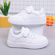 鴻星爾克（ERKE）同款女童板鞋2023新款透氣網(wǎng)面低幫兒童鞋子輕便 白色(皮面) 34 _內長(cháng)20.8cm