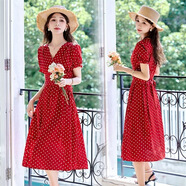 SHXI【原版質(zhì)量】羅得堡夏裝韓版氣質(zhì)修身連衣裙白色紅色甜美清新拼接 紅色 L (105-5斤)