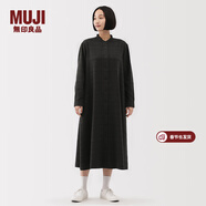 MUJI女式 法蘭絨 立領(lǐng)長(cháng)袖連衣裙女裝裙子純棉連身裙25年冬季 炭灰色格紋 XL (165/92A)