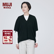 MUJI女式 羊毛 可水洗 高針距 斗篷毛衣 V領(lǐng)針織衫冬季女款 BA1NAA3A 黑色 S（155/80A）