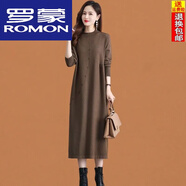羅蒙（ROMON）冬季羊毛連衣裙女2024新款品牌針織毛衣長(cháng)裙秋冬裝氣質(zhì)顯瘦打底裙 摩卡棕 M 100-110斤
