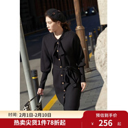 獨束大碼女裝針織連衣裙女秋冬新款休閑百搭復古顯瘦打底長(cháng)裙 黑色 XL （尺碼：3）