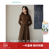 茵曼（INMAN）2025秋冬女裝新款燈芯絨連衣裙新品長(cháng)袖休閑針織禮服中長(cháng)裙子 咖啡色 L