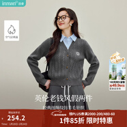 茵曼2026春季女裝新款新年紅裝學(xué)院風(fēng)polo領(lǐng)假兩件麻花毛衣英倫針織 花灰色 L