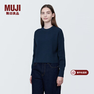 MUJI女式 棱紋編織 圓領(lǐng)短款針織衫 長(cháng)袖女款 女裝 薄款毛衣 藏青色 S (155/80A)