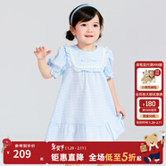 PawinPaw卡通小熊童裝夏季女寶寶圓領(lǐng)裙子泡泡袖連衣裙 藍色/50 110 cm