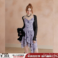 UNIFREE【明星同款】黃色吊帶連衣裙蝴蝶印花不規則設計感辣妹裙 紫色 S