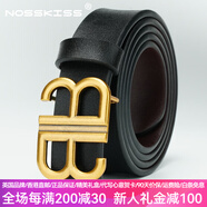 NOSSKISS國際奢侈品牌女士新款皮帶連衣裙裝飾細腰帶百搭裙帶平滑扣褲腰帶 黑色 （金扣） 105cm