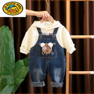 G.duck寶寶牛仔背帶褲套裝2024新款男童春裝兩件套1一3歲嬰兒童衣服韓版 米白色 大小眼連帽背帶褲套裝 80 適合20斤以?xún)?
                                         title=