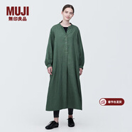 MUJI女式 木棉混雙層紗織長(cháng)袖連衣裙長(cháng)裙裙子襯衫裙 BC2IOC4S 煙熏綠色 L 165/88A