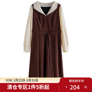 獨束大碼女裝撞色甜美娃娃領(lǐng)連衣裙冬裝新款氣質(zhì)復古風(fēng)中長(cháng)款裙子 茶褐色【160版本】 M