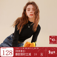 三彩冬款純色坑條針織衫木耳邊半高領(lǐng)修身打底內搭簡(jiǎn)約女 經(jīng)典黑 XL