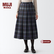 MUJI MUJI 女式 羊毛混 抽褶裙 半身長(cháng)裙秋冬季 百褶裙 BEK44A2A 棕色格紋 L