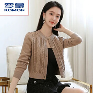 羅蒙（ROMON）短款針織開(kāi)衫女士秋冬新款高腰修身羊毛衫圓領(lǐng)長(cháng)袖加厚毛衣外套女 卡其色 M (建議90-100斤)