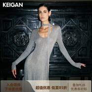 KEIGAN/開(kāi)間柔羊毛萊賽爾彈力時(shí)髦顯瘦修身飄帶魚(yú)尾大擺T恤連衣裙 高級花灰 S 34