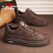 公牛世家（G.N.Shi Jia）復古風(fēng)男鞋冬季真皮板鞋男款低幫休閑鞋百搭青年男士皮鞋 酒紅色 40