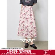 初語(yǔ)水墨印花壓褶半身裙女25春季新款高腰顯瘦遮胯中長(cháng)裙碎花裙 淺紫粉紅 S