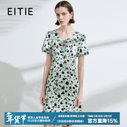愛(ài)特愛(ài)（EITIE）泡泡袖夏日清爽印花裙夏季新款方領(lǐng)收腰顯瘦連衣裙7807530 森林綠48 S (155)